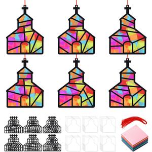 Sinload 24 Pcs Church Crafts Religious Catholic Church Tissue Paper Crafts Kit Make Your Own Cross Shape Hanging Ornaments for Religious Christian Home Sunday Party School Activities