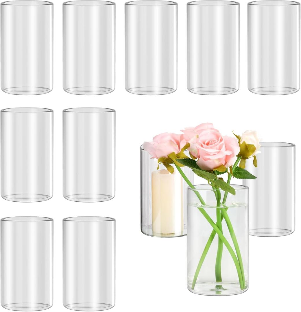 12pcs Glass Cylinder Vases for Centerpieces, Floating Glass Candle Holder for Dinner Table 6 Inch Tall Clear Flower Vases for Wedding Decoration, Birthday Party, Home, Holiday