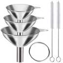 Metal Stainless Steel Funnel, Large Medium Small Funnel Set of 3, Food Grade Mini Funnels for Kitchen Use Filling Bottles Flask Cooking, 2 Brushes YLYL