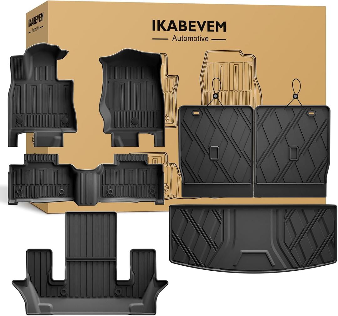 IKABEVEM Floor Mats Compatible with 2020-2026 Ford Explorer 6 Seats - Custom Fit Full Set Car Accessories for Ford Explorer Includes XLT ST Platinum Active Hybrid (Floor Mats & Cargo & Backrest Mats)