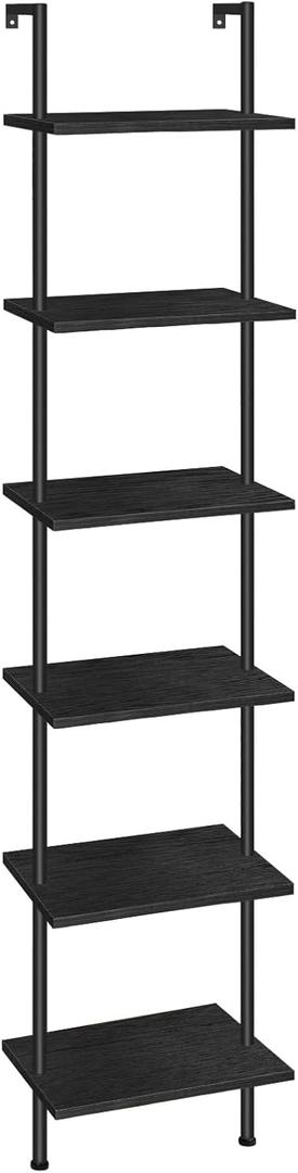HOOBRO DIY Ladder Shelf, 6-Tier Wooden Wall Mounted Bookshelf, Narrow Bookcase, Display Shelf, Storage Rack, Plant Stand, for Living Room, Bedroom, Study, Balcony, Black BB651CJ01 (15.4"L x 9.4"W x 79"H)