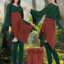 4 Pcs Fairy Costume for Woman Renaissance Dress Costume, Women Elf Medieval Irish Dress Ear Head Chain for Halloween (XL)