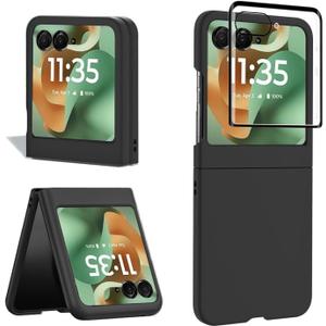for Motorola Razr 2025/Razr 2024 Case,Razr 2025/Motorola Razr 2024 Case with Front Screen Protector, Slim Hard PC Shockproof Protective Cover for Moto Razr 2025/Moto Razr 2024 Phone Cases-Black
