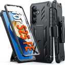 FNTCASE for Samsung Galaxy S25-FE Case: Military Grade Rugged Cell Phone Cover with Kickstand & Belt-Clip Holster | Shockproof Protection Bumper Matte Textured for Galaxy S25 FE Cases 6.7inch - Black