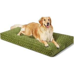 KSIIA Washable Dog Bed Comfy Dog Crate Pad Deluxe Plush Pet Bed Non-Slip Kennel Pad for Large Dogs, 41" x 27", Green
