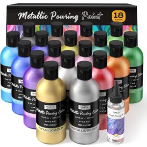 Nicpro 18 Colors 8.45oz Metallic Acrylic Pour Paint Supplies Kit, Large Volume Ready to Pour Premixed High Flow Pouring Paint Set with Silicone Pouring Oil, Gloves, Instructions for Beginner DIY