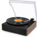 Vinyl Record Player Bluetooth Wireless Turntable with Built-in Speakers and 3 Speed Belt-Driven Vintage Phonograph Record Player with Magnetic Cartridge, RCA Out, Aux in, Headphone Jack (Brown)