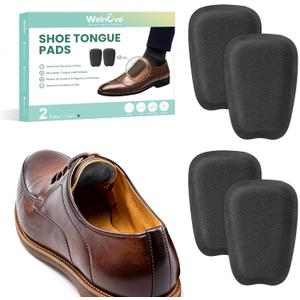 Shoe Tongue Pads for Men & Women - Welnove 1Pair Suede Memory Foam Shoe Padding Cushion Soft Self Adhesive Inserts Filler for Boots, Leather Shoes, Dress Shoes, Loafers (Black, Size L)