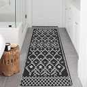 Uphome Hallway Runner Rug 24x71 inch Black Boho Geometric Extra Long Bathroom Rugs Non-Slip Moroccan Farmhouse Bath Mat Soft Velvet Machine Washable Bathroom Mats for Sink Bedroom Living Room