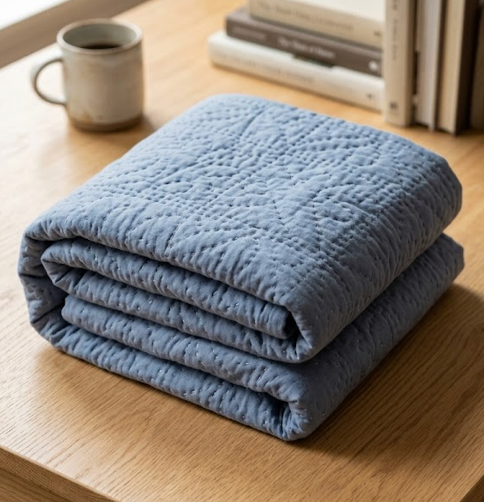 Large Quilted Throw Blanket - Cotton Filled Spread, Ultra Soft, Cozy Bedding for Living Room Couch, Sofa, Bed