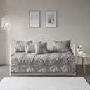 Madison Park Daybed Cover Set-Trendy Design All Season Luxury Bedding with Bedskirt, Matching Shams, Decorative Pillow, Medallion Tufted Dark Grey 75"x39" 6 Piece