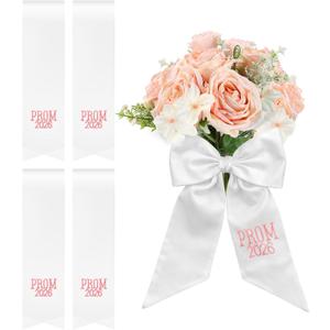 Frienda 4 Pcs Prom Bouquet Ribbon Bow Bouquet Sash Graduation Prom 2026 Ribbon 3 x 25 Inch Silk Bow for Flower Wrap DIY Crafts Congrats Grad Party Decor Senior Night Decorations(Pink)