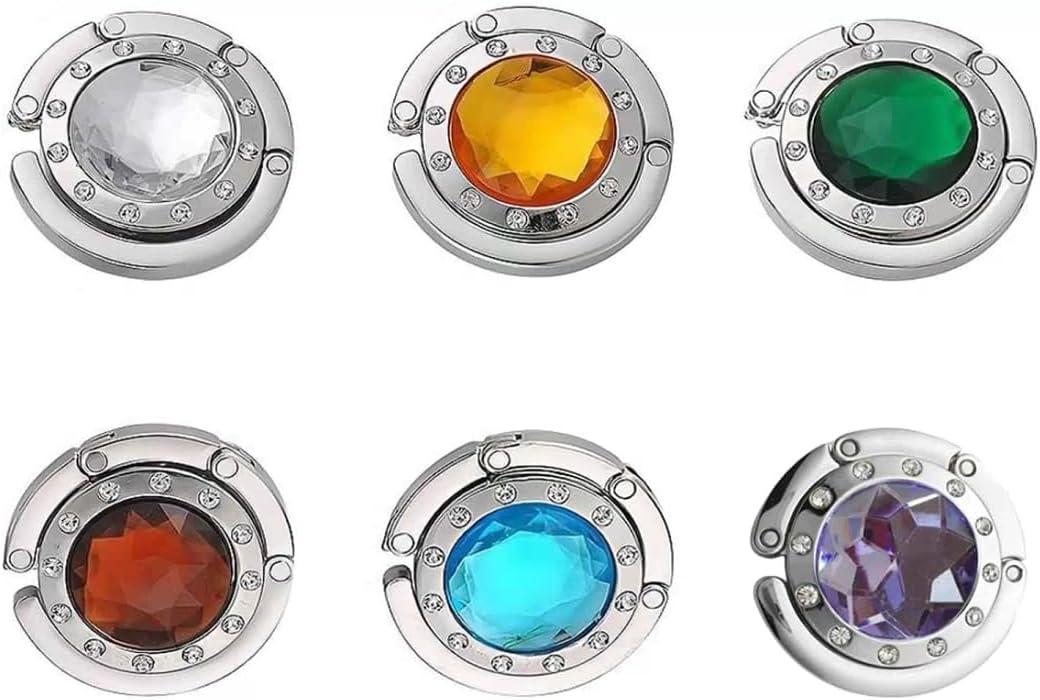 6 PCS Portable Handbag Hooks for Tables, Purse Bag Hanger Holder Hook, Folding Crystal Alloy Magic Hooks - Style 2