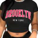 Hilinker Womens Short Sleeve Graphic Crop Tops Vintage Tees Summer Cute T Shirts (Medium, Black Brooklyn)