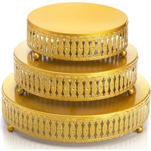 Goaste 3 Pack Metal Gold Cake Stand, 8"/10"/12" Round Cake Stands Set, Dessert Cupcake Display Stand Plate, Metal Display Risers for Pastry, Wedding, Birthday, Party, Anniversary, Table Decor, Events