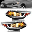Headlight Assembly for 2016 2017 2018 Ki-a Optima EX/LX/SXL, [with DRL] Driver&Passenger Side Halogen Headlights Assembly with Bulbs Clear Lens Black Housing Amber Reflector, 1 Pair