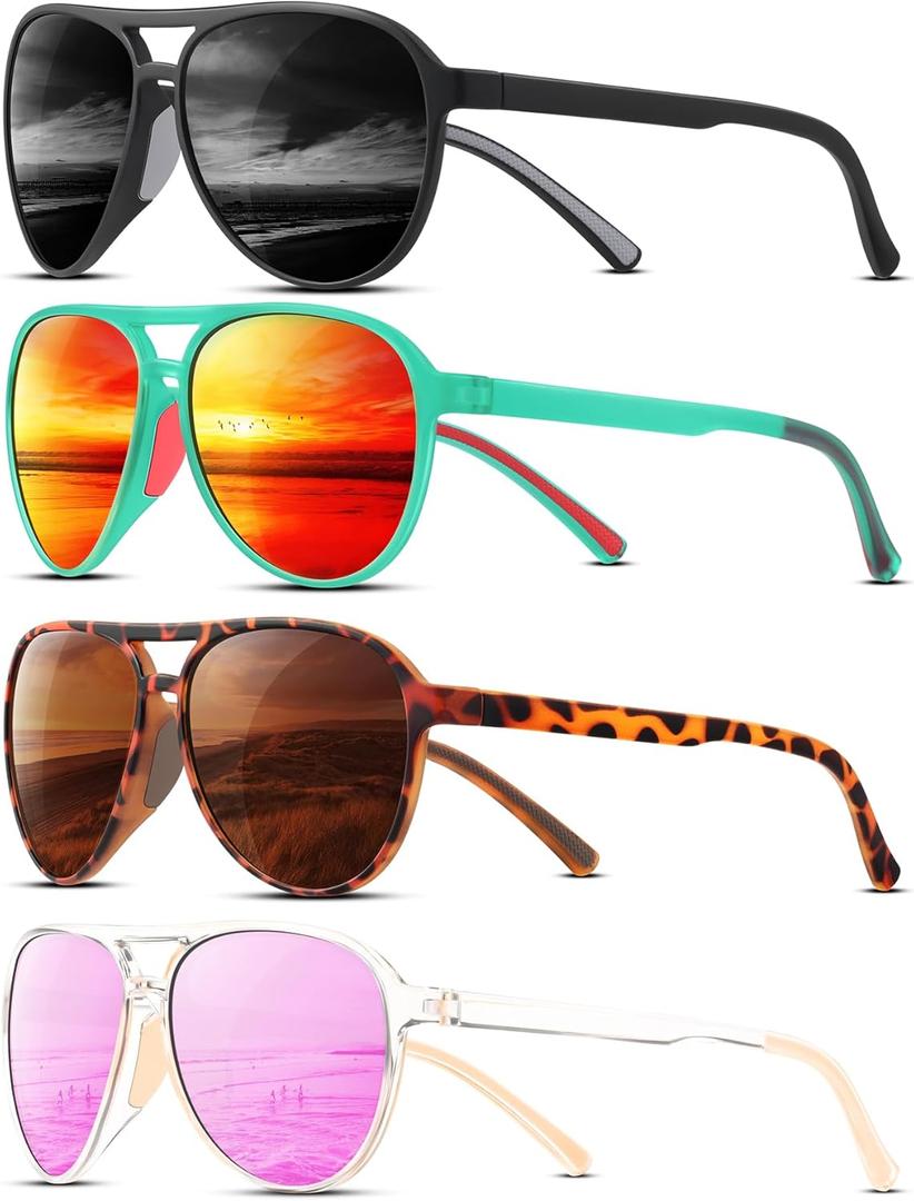 KUGUAOK Polarized Aviator Sunglasses for Women Men Sports Style UV400 Protection Running Sun Glasses Vintage Trendy Shades,Black+leopard+green Frame Red+pink, One Size