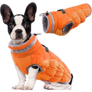 Lelepet Dog Coat Warm Dog Winter Coat Waterproof Dogs Jacket with Harness Built in Reflective Pet Fleece Vest Zip-Up Cold Weather Coats for Medium Dogs Turtleneck & Windproof Coats Blaze Orange, M