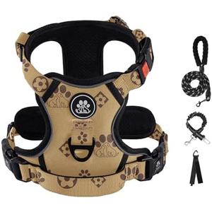 IVY&LANE No Pull Dog Harness with Leash Set, Reflective No Choke Pet Vest,Adjustable Oxford Dog Vest Harness with Easy Control Handle for Medium Dogs (Light Brown,M)