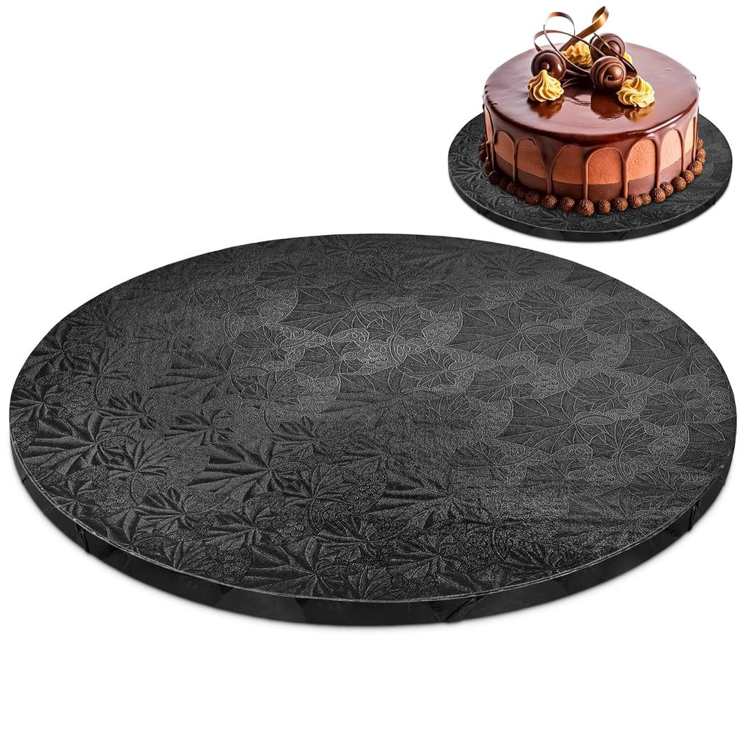 12 Inch Cake Drum Board Black Round  Thick Cake Board with Grease & Moisture Resistant Surface, Durable Cake Base with Decorative Pattern for Birthday, Wedding & Party Cakes, Great as Gifts for Mom
