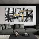 Large Black and White Wall Art, Modern Paintings Gold Abstract Graffiti Canvas Artwork Wall Pictures for Living Room Bedroom Dining Room Home Office Decor 24x48 In
