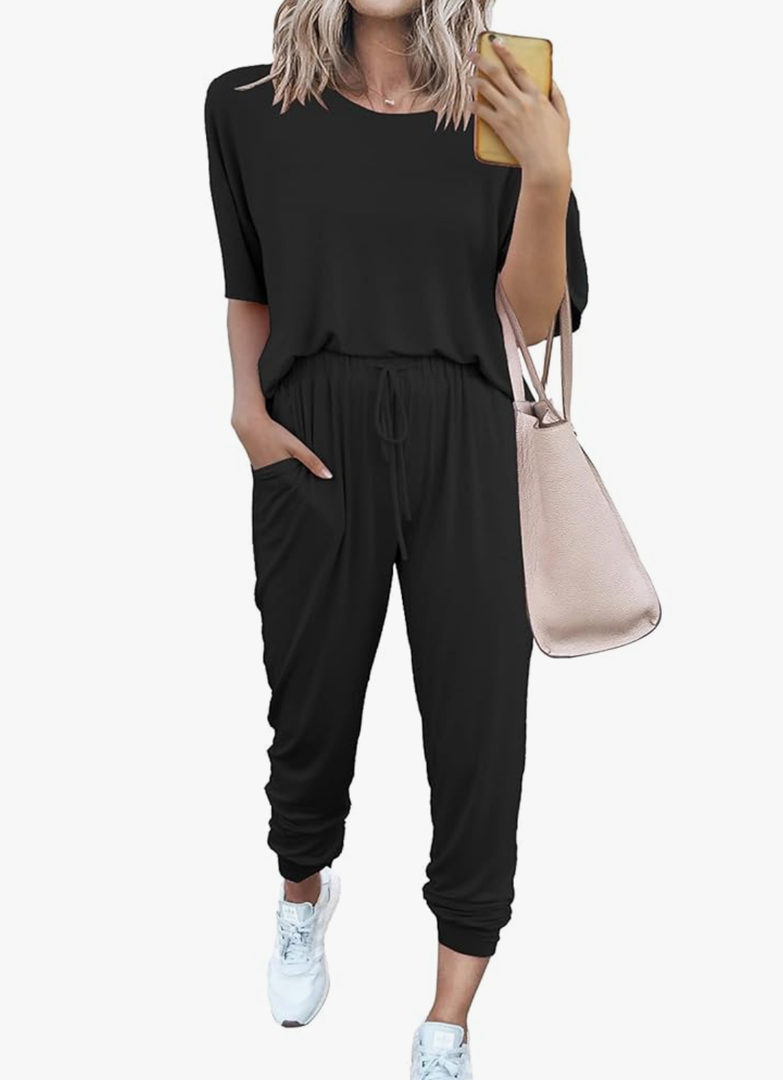 PRETTYGARDEN Women's Two Piece Lounge Sets 2025 Spring Summer Jogger Pants Vacation Outfits Travel Airplane Matching Clothes, Medium 