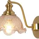 Vintage Wall Sconce, Gold Bathroom Vanity Light Fixtures with Amber, Glass Shade Brass Sconce Wall Lamps for Living Room Bedroom Bathroom Mirror Hallway Stairway