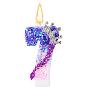 Sumind Kpop Birthday Number Candles, Purple Pink Birthday Candles for Cake, Glitter Number Cake Topper with Sequins for Celebrating Anniversary Theme Decorations(Braid Crown,7)