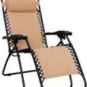 Amazon Basics Outdoor Patio Zero Gravity Lounge Chair with Pillow, Folding Reclining and Textilene Adjustable, Folding Lounge Lawn Chairs for Outside, 26", Beige