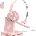 Bluetooth Headset - Wireless Headset with Noise Cancelling Microphone, V5.2 Computer Headphones with USB Dongle, Charging Base & Mic Mute for Work/Call Center/PC/Laptop/Online Class/Zoom