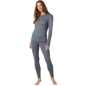 Cuddl Duds Womens Heavyweight Cold Weather Fleece Lined Thermal Set  Long Sleeve Top & Leggings - Winter Lounge Sets (Small, Graphite)