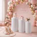 HAISIWLKJ 3PCS Cylinder Pedestal Stands for Parties, White Metal Round Cylinder Plinths Dessert Table Display Pillars for Birthday Wedding Bridal Baby Shower Party Decorations(Large)