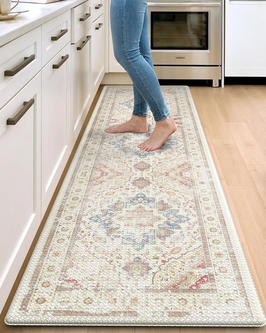 DEXI Kitchen Mats for Floor Cushioned, 23x86 Extra Large Wide Runner Rug Non Slip, Waterproof Soft Comfort Standing Padded Anti Fatigue Decorative, Light Beige