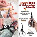 Titanium Coated Kitchen Scissors 2-Piece Set by Gidli - Heavy Duty Kitchen Shears for Meat and Food Prep - Includes Bonus 7" Seafood Scissors with Ergonomic Grip