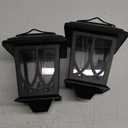 Solar Lanterns Outdoor Waterproof 2 Pack, Glass Auto On/Off LED Hanging Solar Lights, Outdoor Lantern for Yard Fence Patio - Black
