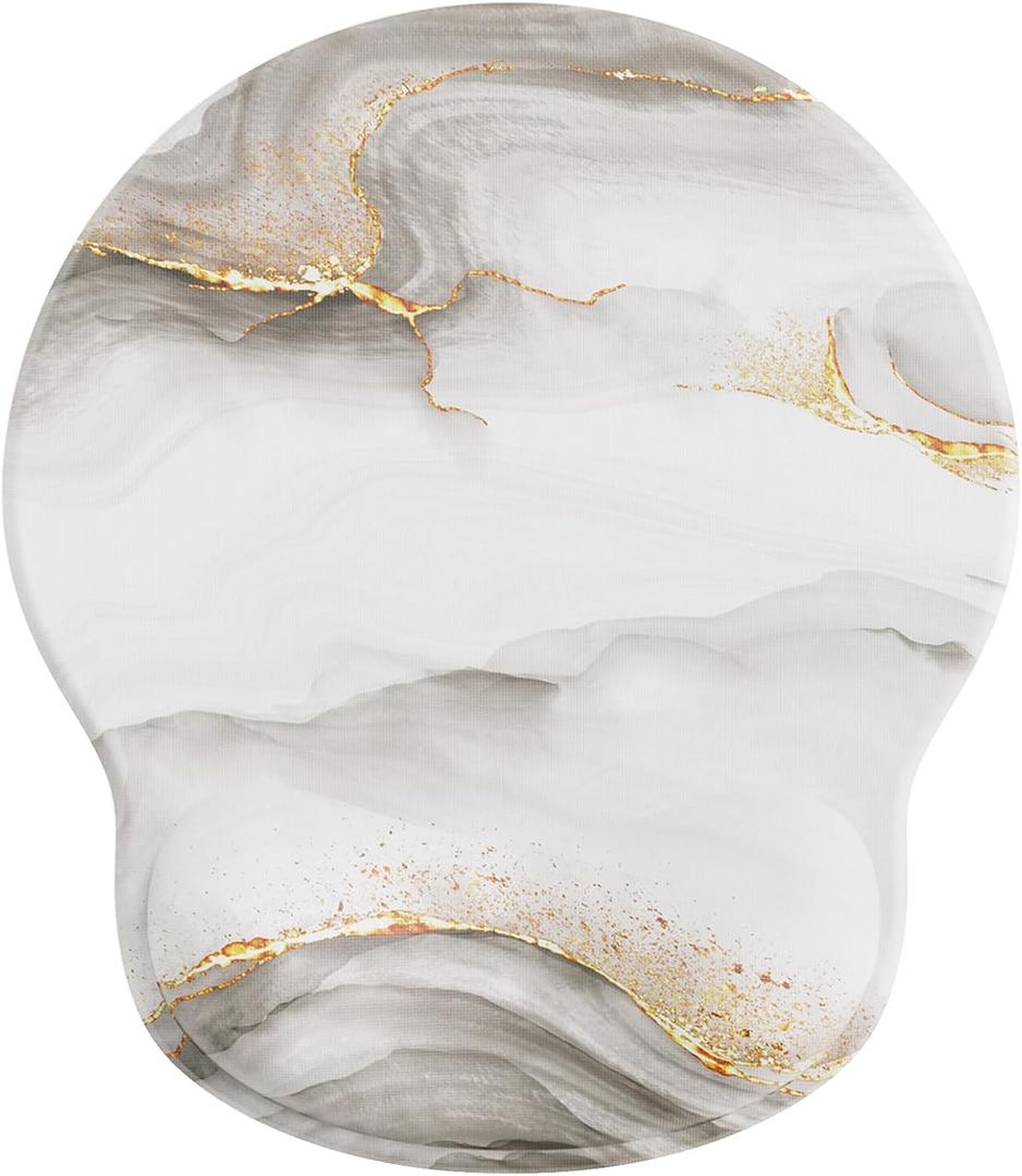 Laborio Ergonomic Mouse Pad Wrist Support, Comfortable Mouse Pad Wrist Rest, Relieve Wrist Pain Gel Mouse pad, Non-Slip Rubber Base Mousepad for Laptop, Computer(White Marble) (9L x 10.6W inches)