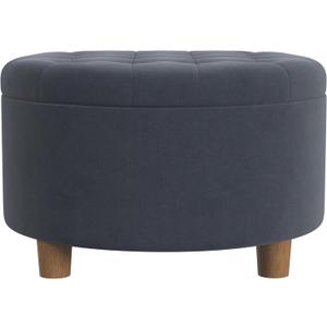 HomePop Home Decor | Button Tufted Velvet Round Storage Ottoman | Ottoman with Storage for Living Room & Bedroom, Steel Blue Velvet