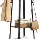 VASAGLE Coat Rack, Coat Stand with 3 Shelves, Hall Tree Free Standing with Hooks for Scarves, Bags, Umbrellas, Steel Frame, Industrial Style, for Entryway, Living Room, Rustic Brown and Black ULCR80X