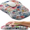Ergonomic Slope Mouse Pad Wrist Support, Wrist Rest Mousepad for Carpal Tunnel Pain Relief with Massage Bulge and Slow Rebound Memory Foam (12x8 inch, Pink Floral), Extended
