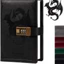 TIEFOSSI Dragon Leather Journal, Hardcover Notebook, Locked Refillable Diary, Lined/Blank Paper Writing Journals with Combination Lock for Men Women Child (Black)
