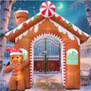 10FT Christmas Inflatables Gingerbread House Archway, Blow up Christmas Inflatables Archway with Gingerbread Man Outdoor Decorations with Build-in LED Lights for Garden Lawn Porch Holiday Party Decor