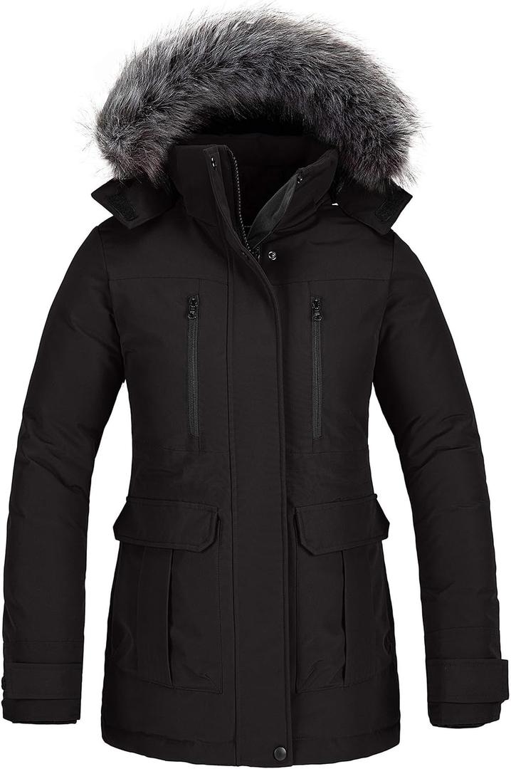CHINMOON Women's Warm Winter Coat Thicken Padded Puffer Jacket Snow Parka with Removable Hood (Large, Black New)