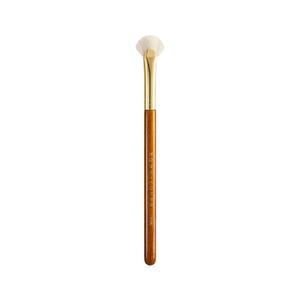 Desert Oak Series Mini Fan Brush - Ultra-Fine Goat Hair for Precision Highlighting, Flat Fan Shape Targets Cheekbones/Nose Bridge, Ebana Bubinga Handle & Brass Ferrule