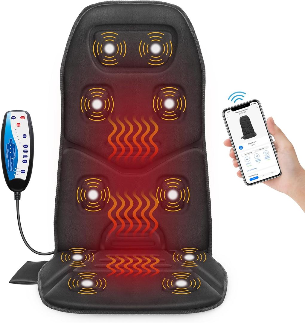 COMFIER Back Massager with Heat, App Control Vibration Massage Seat Cushion, 10 Motors & 3 Heat Levels Chair Massager Pad, Home Office Use