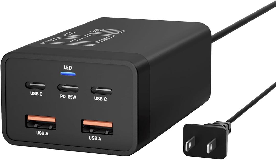 125W GaN 5-Port USB Charger,USB Fast Charging Station,Multi Ports Charging Hub with LED Display,Compatible with iPhone15/14/Pro/13/12,Galaxy S23/S22/S21, Note 20 Ultra, LG, HTC, and More