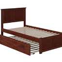 Atlantic Furniture Madison Platform Bed with Flat Panel Footboard and Twin Size Urban Trundle, Walnut