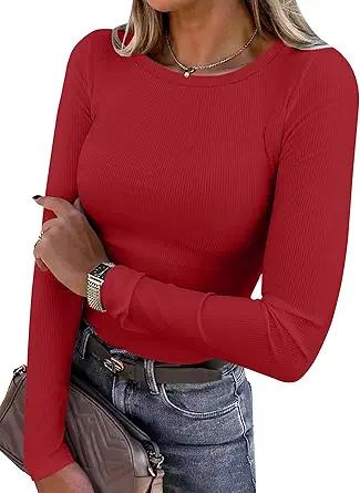 ANRABESS Women Long Sleeve Shirts Rib Knit Slim Fit Tops Basic Tee 2025 Fall Outfits Casual T-Shirt Underscrubs Layer Clothes 2XL