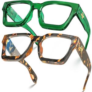 VISOONE 2 Pack Blue Light Blocking Glasses Rectangle Frame and Chic Preppy Look for Women Men RIVER (Coco Tortoise + Basil Green)