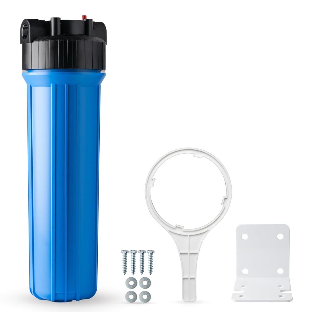 iSpring HB28B Whole House Water Filter Housing, 20" x 4.5" Universal Housing for Whole Home Water Filtration w/ 1" NPT Ports Pre-Filtration System