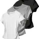 RoseSeek Girl's Shirts 3 Packs Graphic Tees Vacation Hibiscus Top Crewneck Short Sleeve Cute Tops Summer Slim Fit T Shirt (Black)